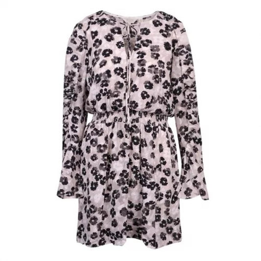 TED BAKER Felici Light Grey Floral Long Sleeve Ruched Mini Dress (2) UK10 BNWT