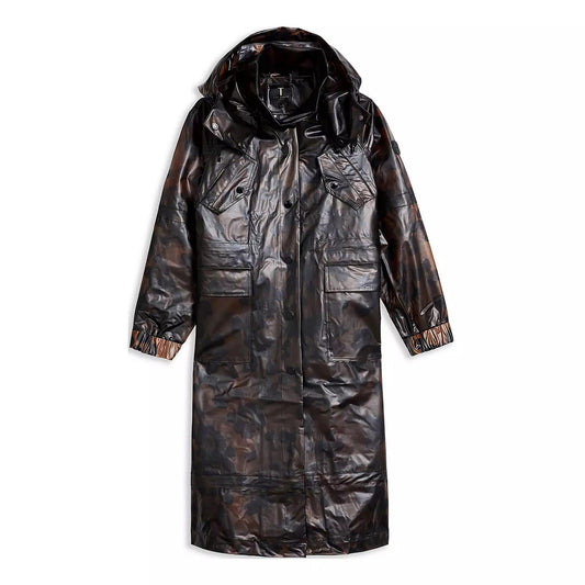 TED BAKER Rosalei Brown Translucent Hooded Printed Rain Mac Coat (0) UK6 BNWT