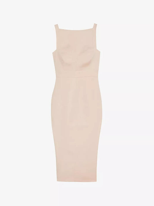 TED BAKER Klarika Pale Pink Midi Length Slit Back Bodycon Dress (1) UK8 BNWT