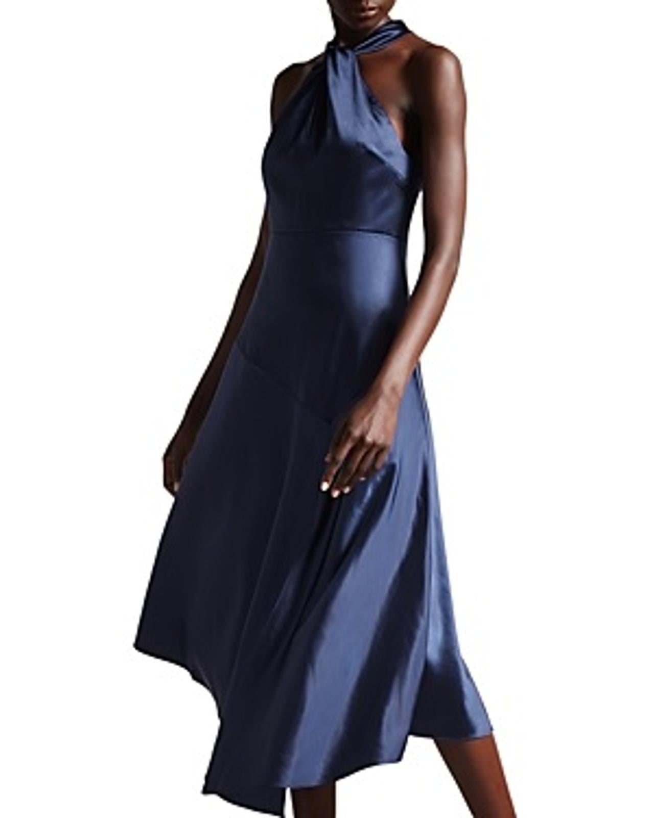 TED BAKER Renon Ladies Navy Blue Twist Halter Neck Midi Dress (3) UK12 BNWT
