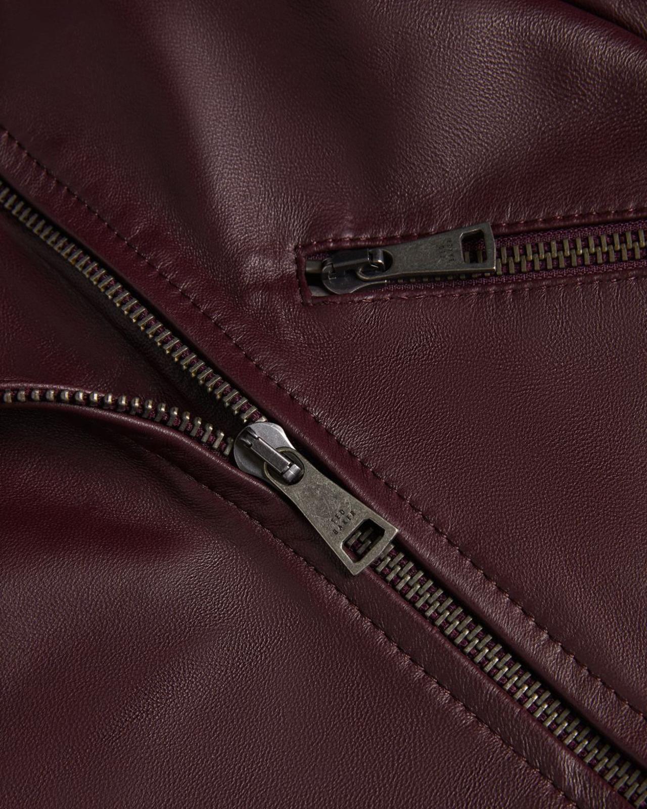 TED BAKER Ellaar Ladies Plum Purple Leather Fitted Biker Jacket (3) UK12 BNWT