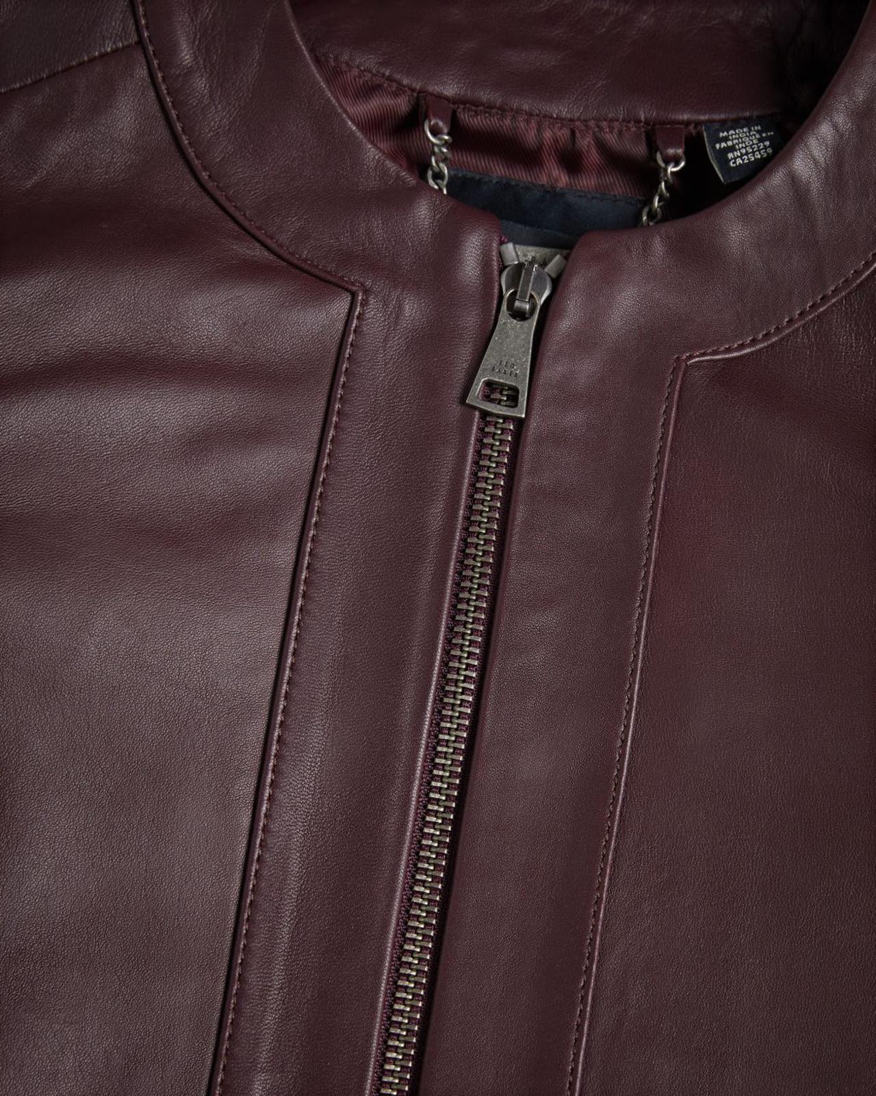 TED BAKER Clarya Ladies Plum Purple Leather Fitted Panelled Jacket (4) UK14 BNWT