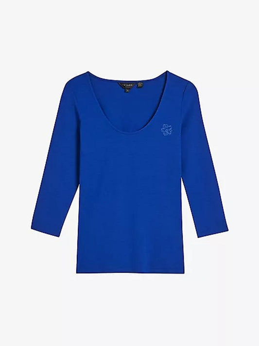 TED BAKER Carsha Ladies Blue Fitted Scoop Neck 3/4 Sleeve Top (1) UK8 BNWT