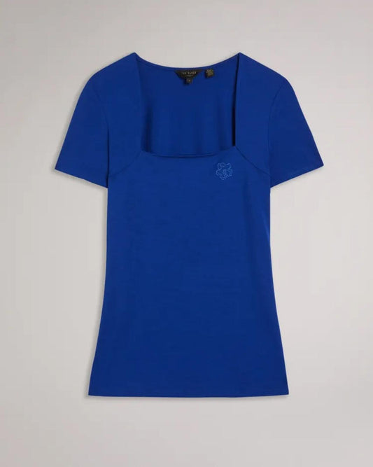 TED BAKER Gerbela Ladies Blue Square Neck Short Sleeve Top (0) UK6 BNWT