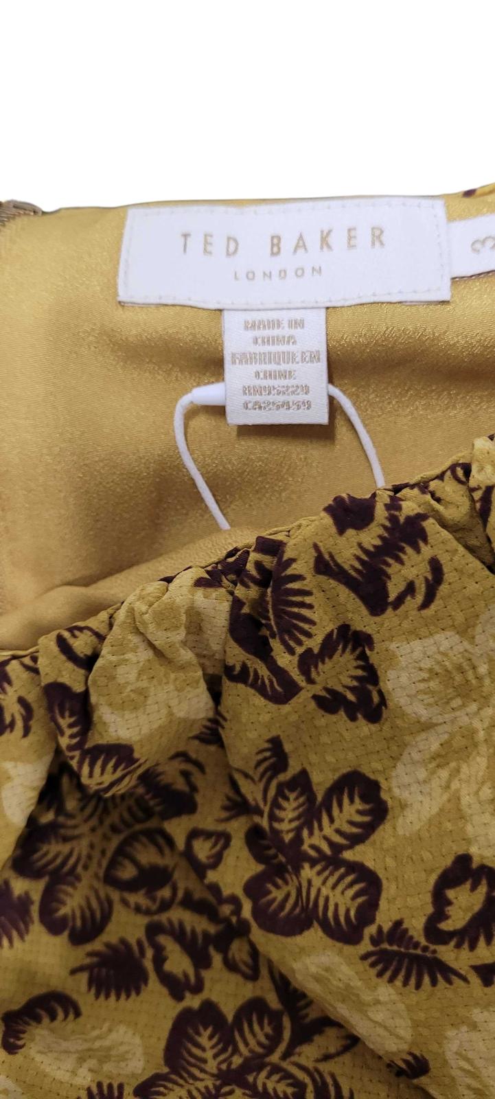 TED BAKER Ondina Seersucker Capelet Ruched Mini Dress Yellow 5 UK16 BNWT RRP175