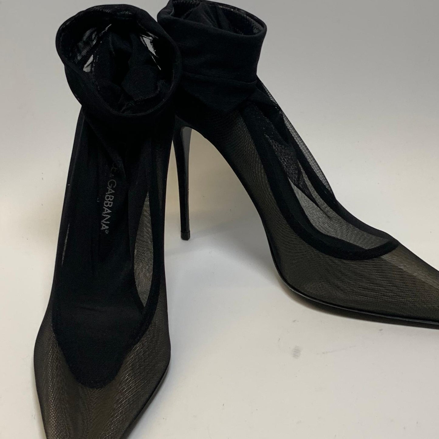 DOLCE & GABBANA Ladies Court Heel Black Tulle Mesh Stretch Shoe UK6 NEW