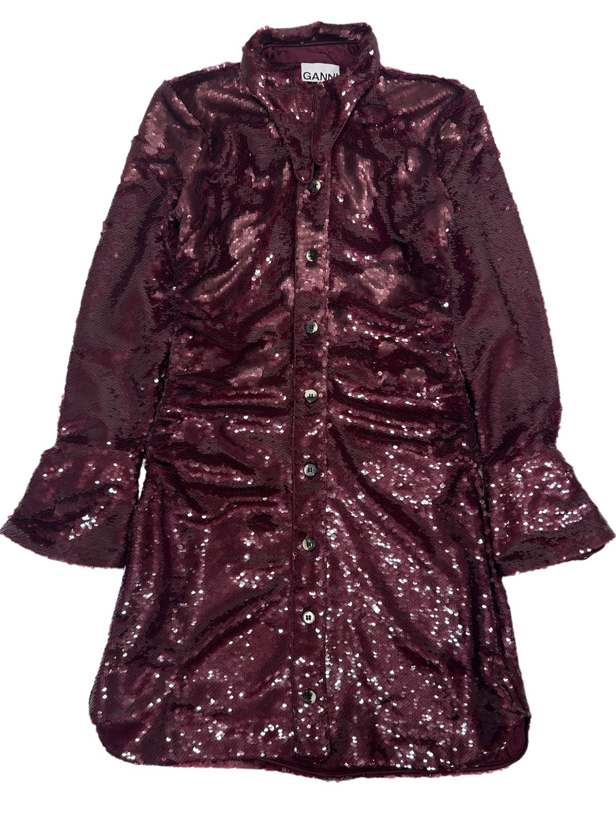 GANNI Sequin Shirt Dress Flare Cuff Mini Dress Burgundy Red EU32 UK4 R –  Fashion Outlet by Stuff U Sell