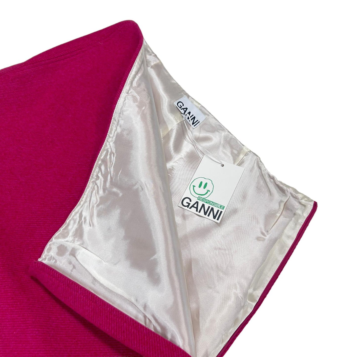 GANNI High Waist Aline Mini Skirt Pink Bright Ladies Size XL NEW RRP 225