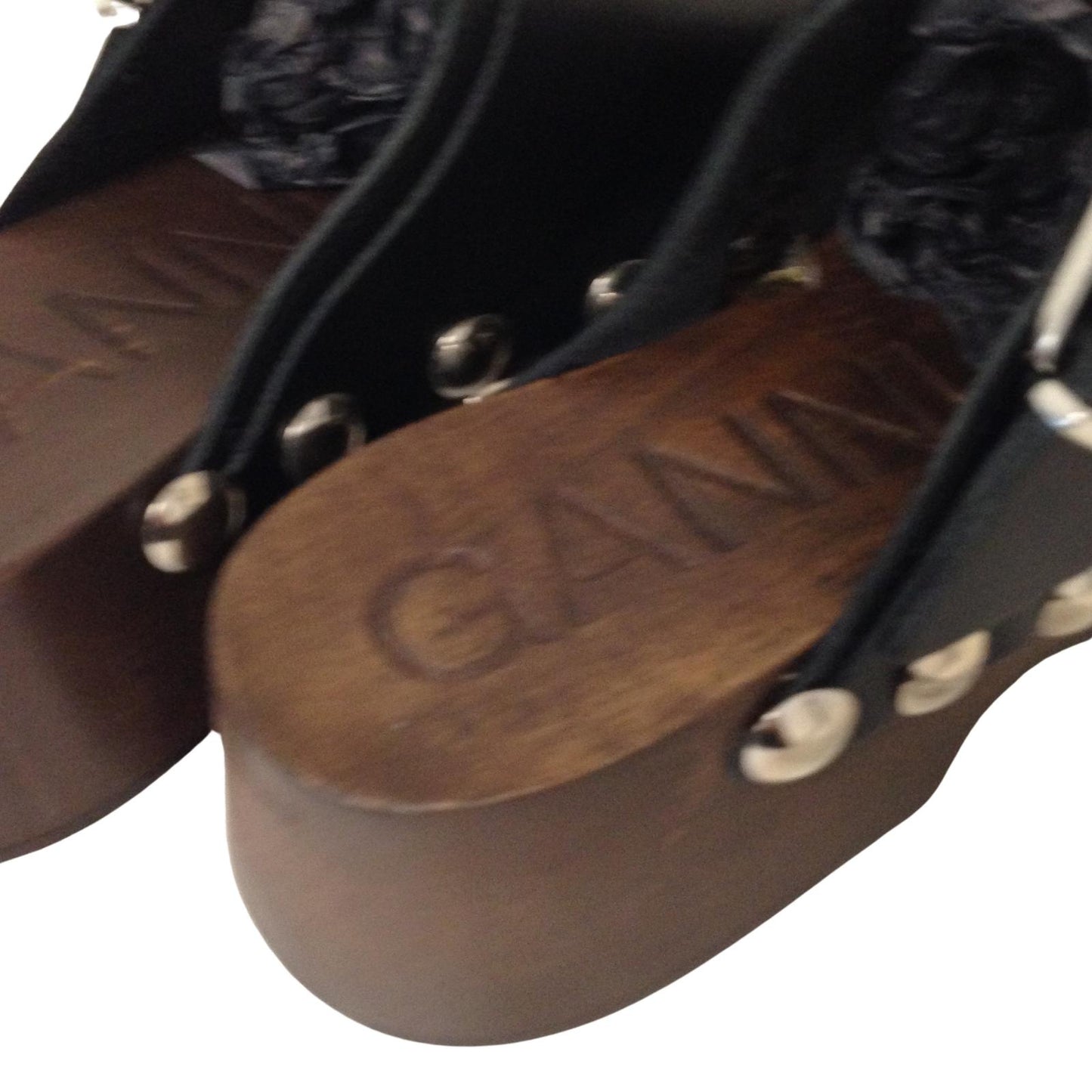GANNI Studded Clog Flatform Black Leather Wooden Sole Shoe EU37 UK4 RRP295 BNIB