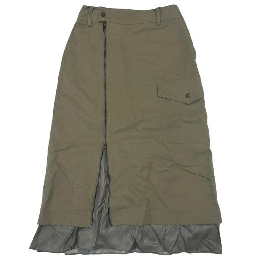 REJINA PYO Leah Zip Asymmetric Layered Midi Skirt Khaki Green UK6 RRP325 BNWT