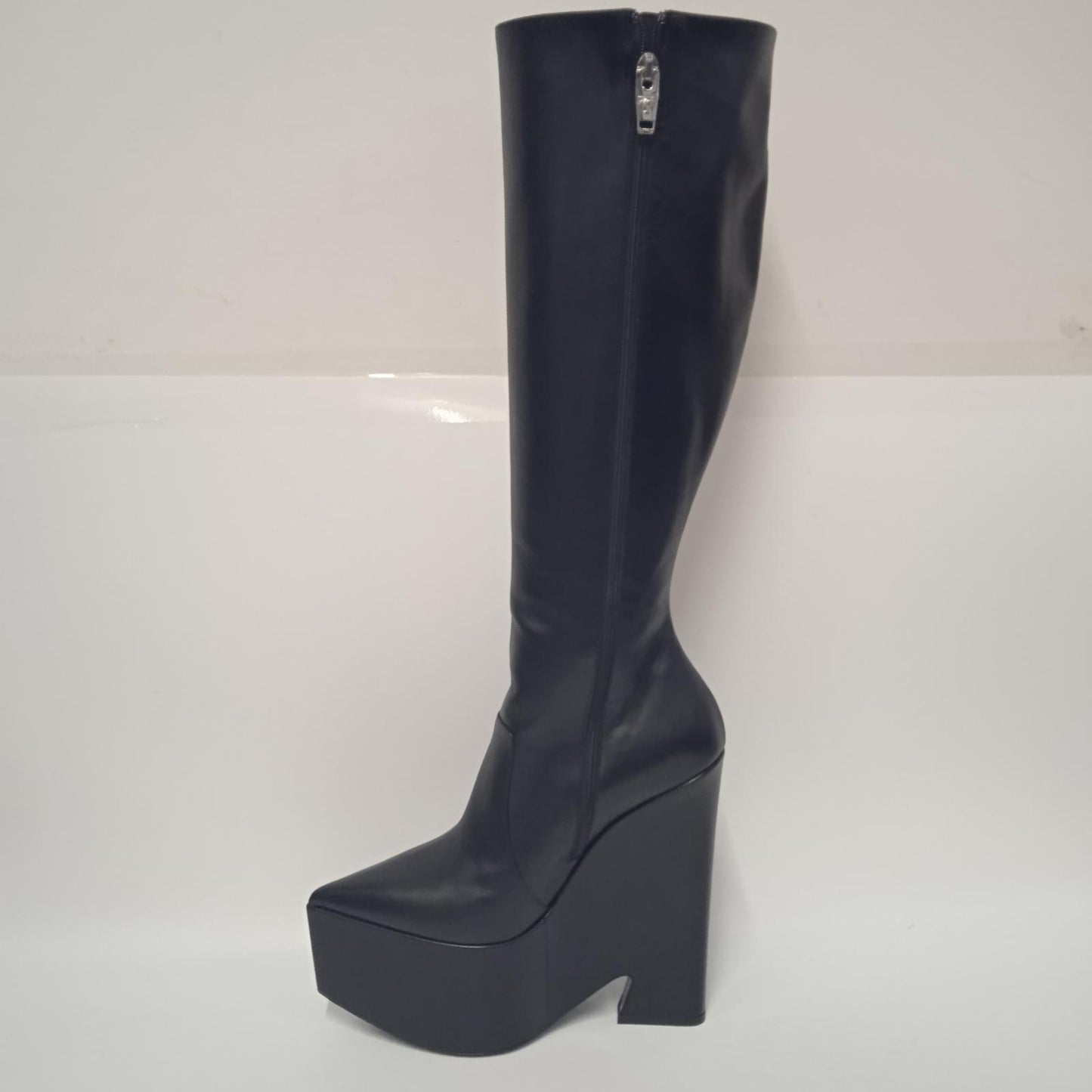 VERSACE Ladies Black Leather Knee High Tempest Platform Boots EU40 UK7 NEW