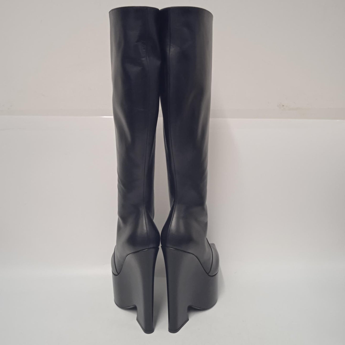 VERSACE Ladies Black Leather Knee High Tempest Platform Boots EU40 UK7 NEW