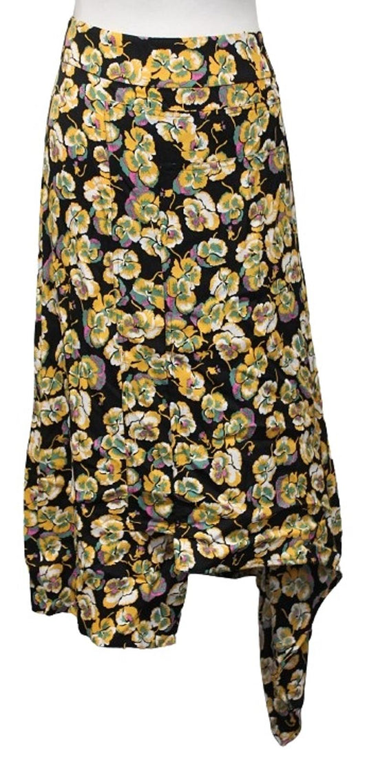 MARNI Ladies Black Yellow Asymmetric Draped Floral Midi Skirt IT40 UK8 NEW