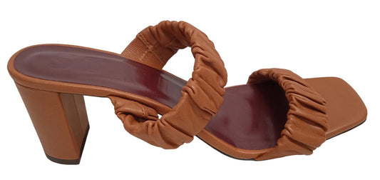 STAUD Ladies Frankie Brown Ruched Leather Heeled Sandals EU40 UK7 NEW RRP310