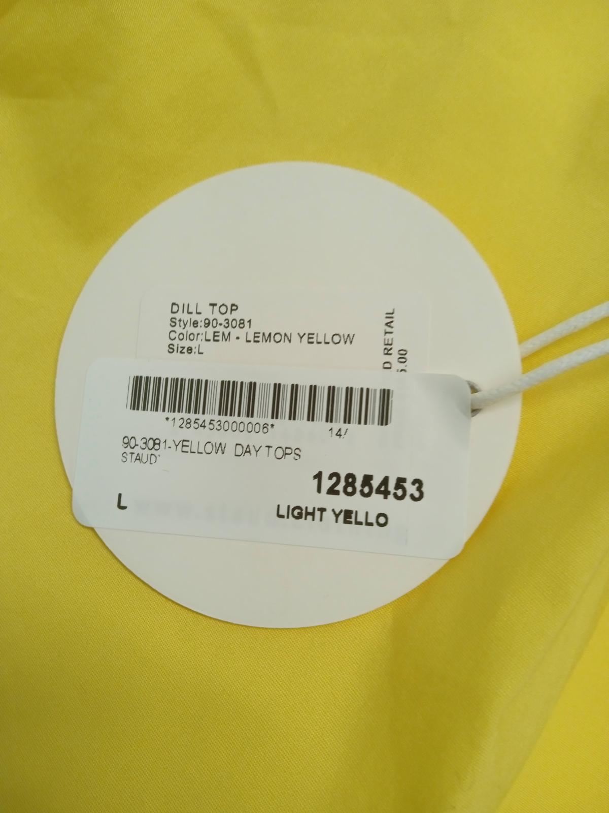 STAUD Ladies Yellow Cotton Short Sleeve button Up Round Neck Shift Size UK L NEW