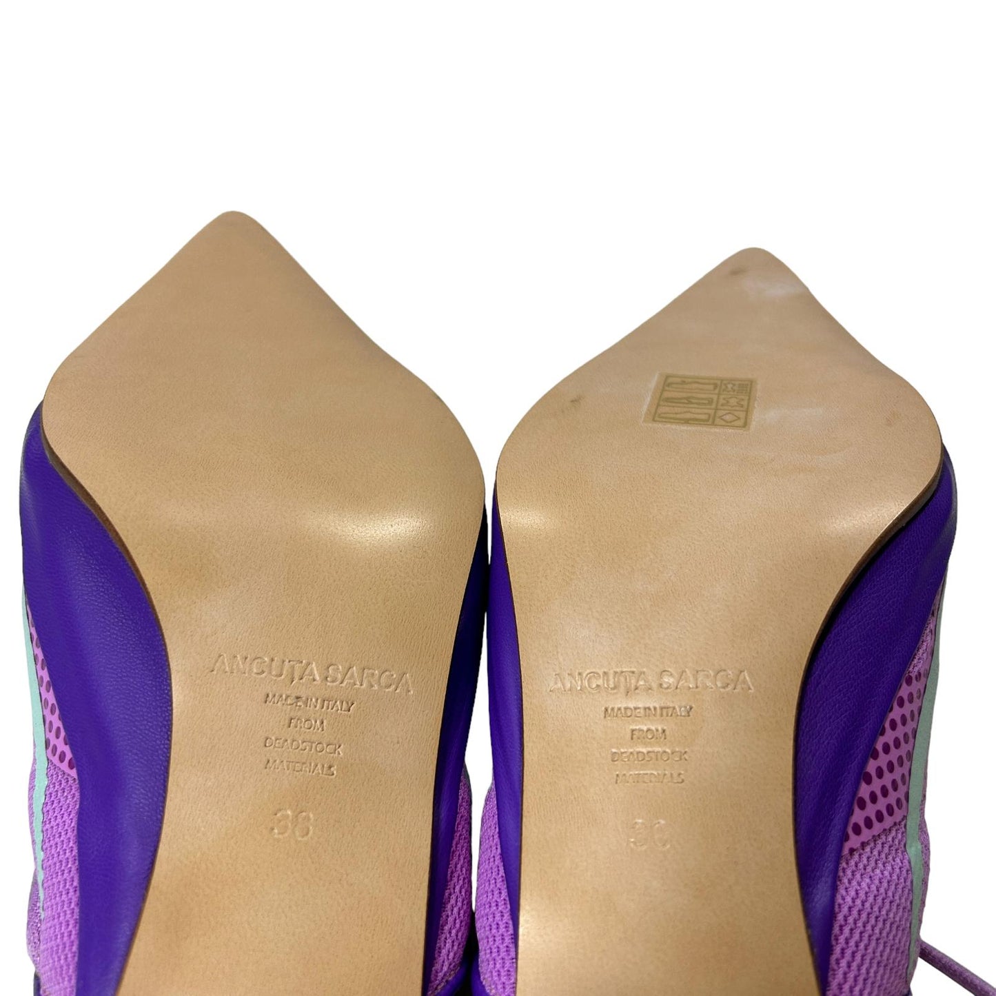 ANCUTA SARCA N1-PINK BENTLEY UPCYCLED LILAC KITTEN HEELS ELASTIC STRAP EU38 NEW