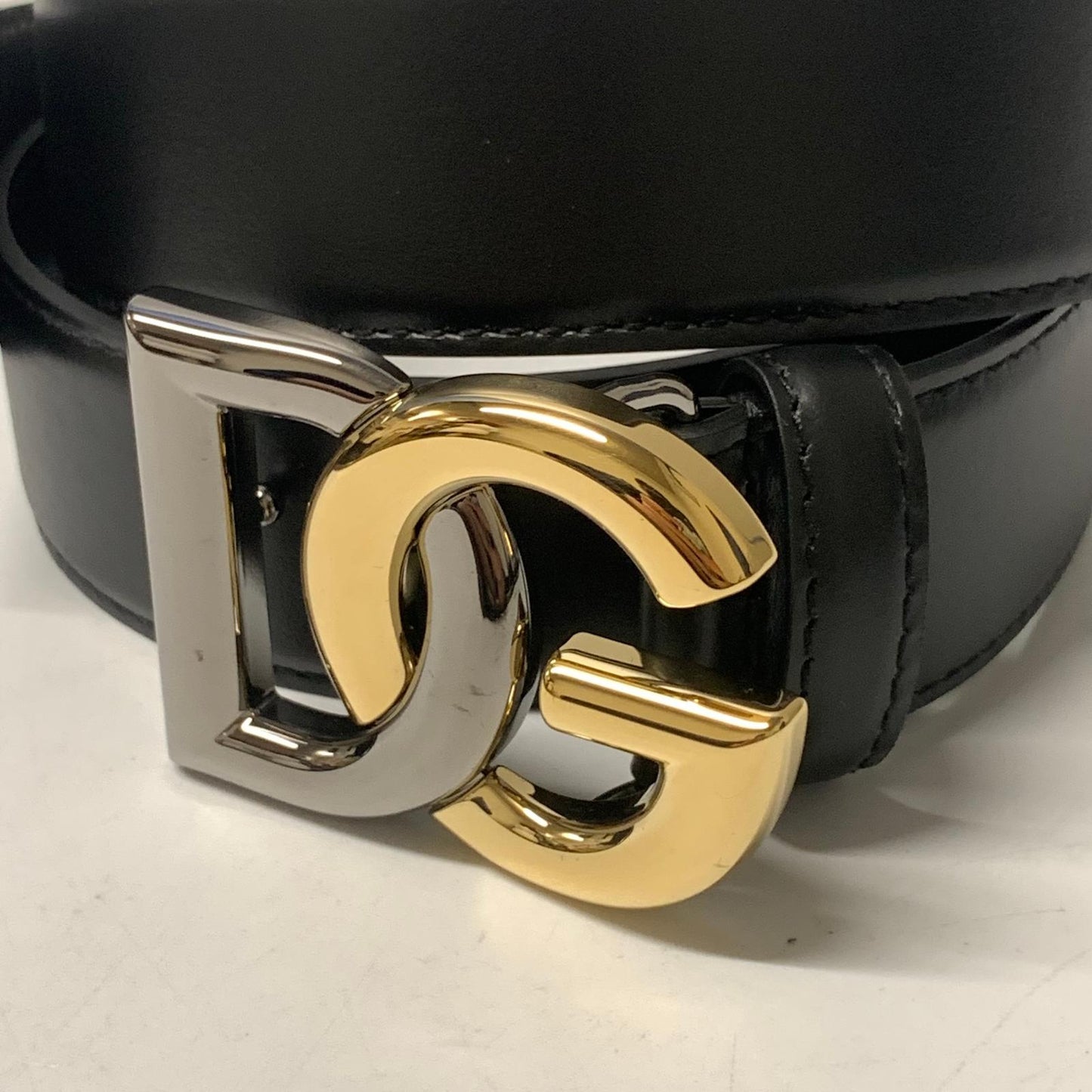 DOLCE & GABBANA Black DG 2 Tone Buckle Mens Leather Belt Size 95 NEW RRP 415