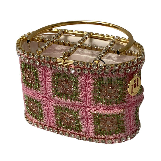 ROSANTICA Pink And Gold Holli Macrame Crochet Crystal Clutch Bag NEW RRP 1410