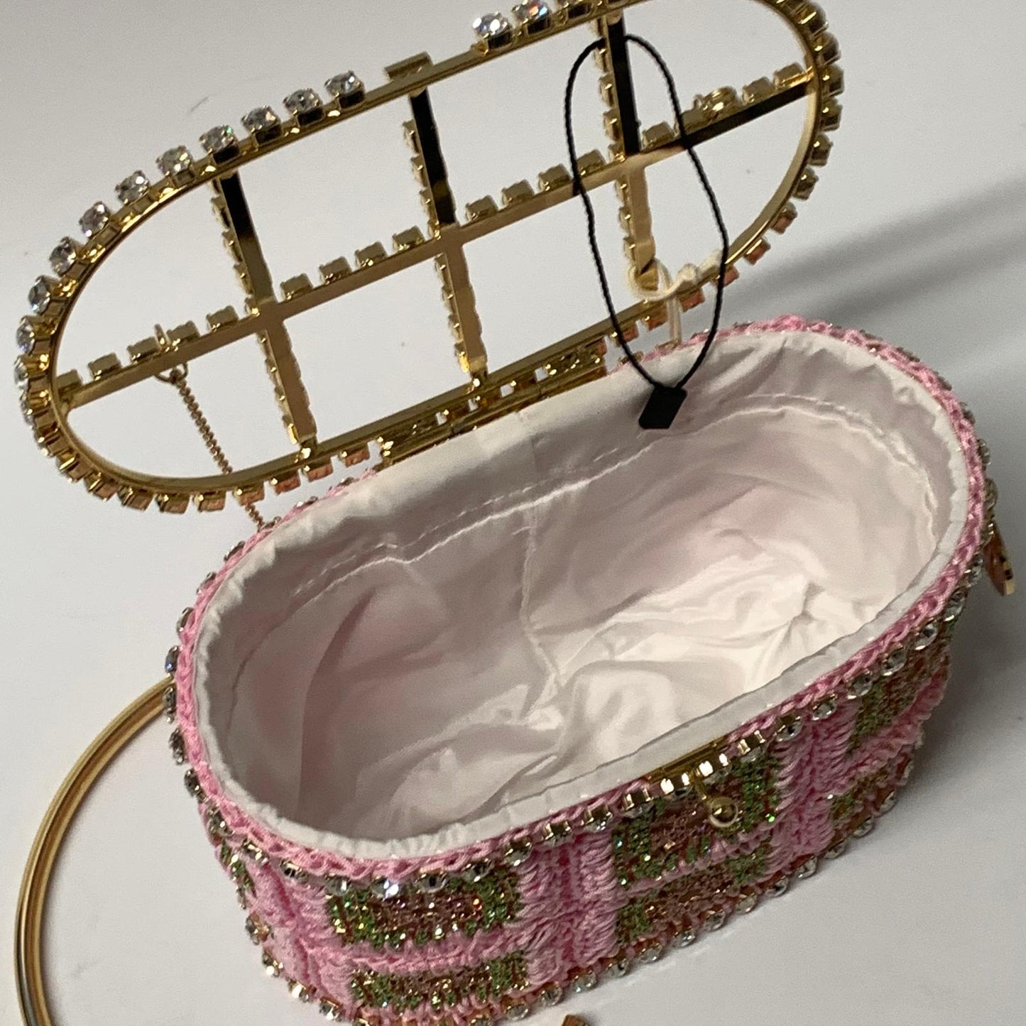 ROSANTICA Pink And Gold Holli Macrame Crochet Crystal Clutch Bag NEW RRP 1410