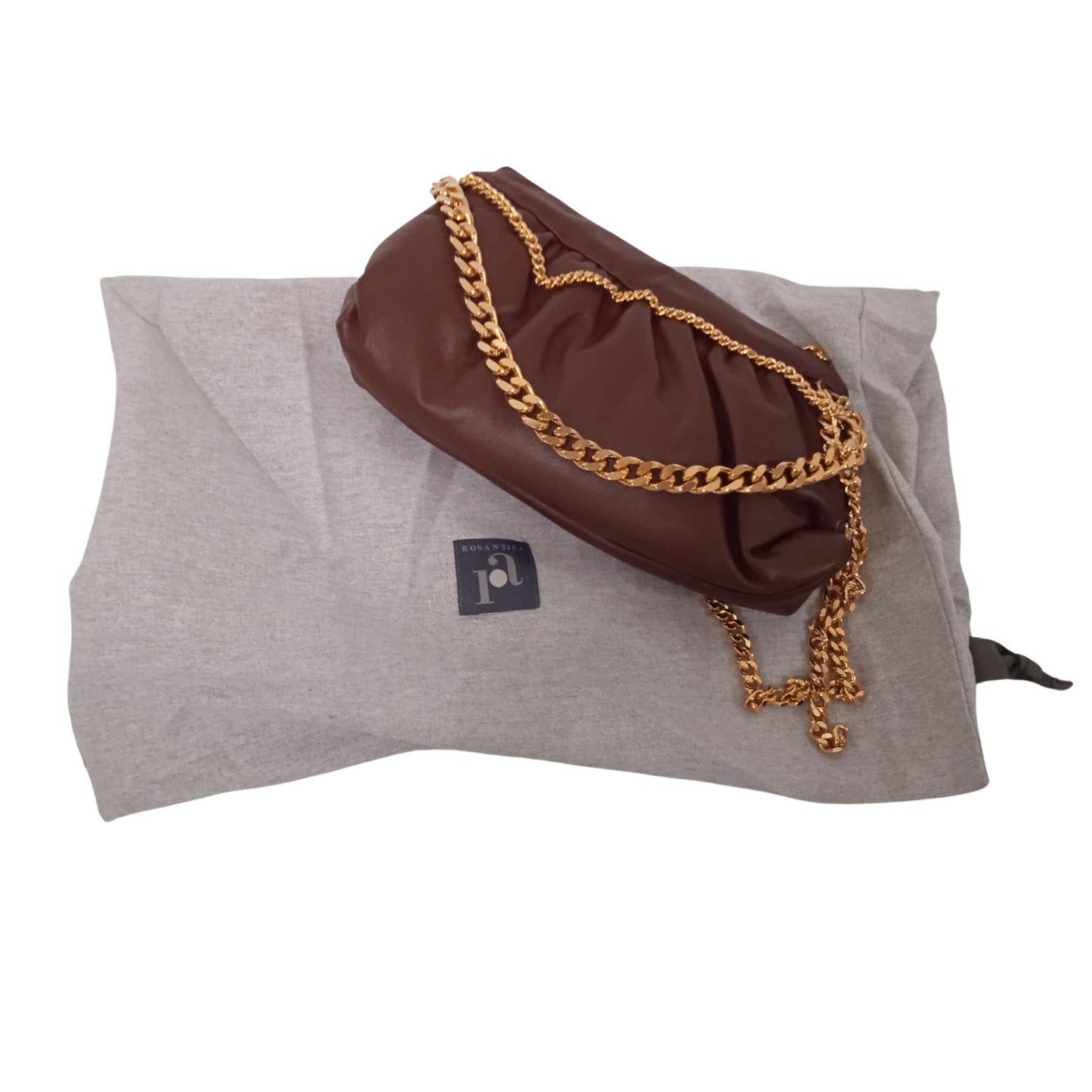 ROSANTICA Ladies Brown Leather Gold Chain Small Glam Shoulder Bag RRPP690 NEW