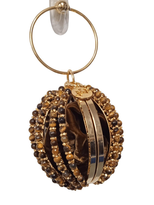 ROSANTICA Brown & Gold-Tone Bead Embellished Diletta Bracelet Bag S RRP800 NEW