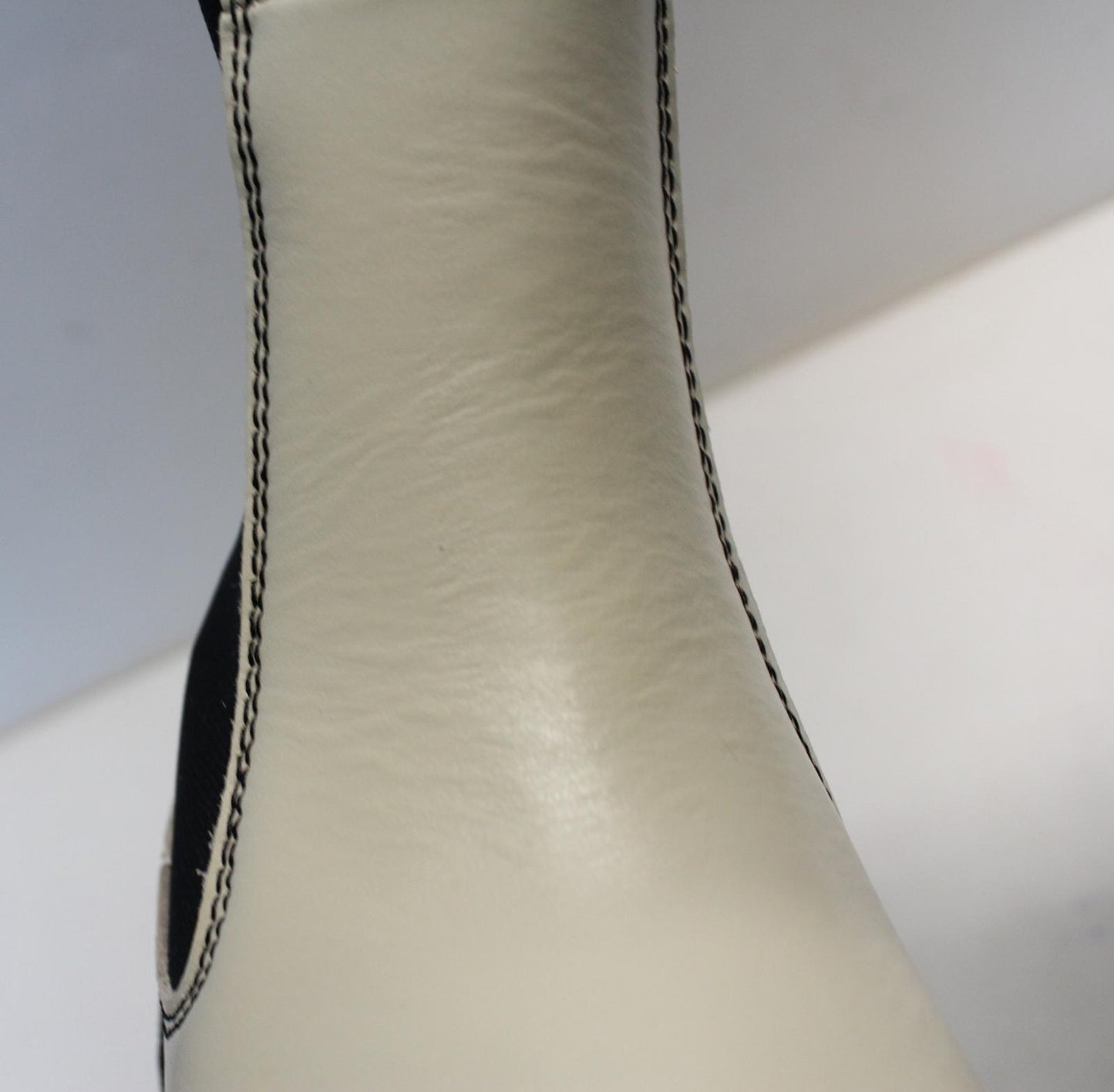 GANNI Ladies S1622 Oyster Grey Black Knee High Leather Boots EU37 UK4 NEW RRP355