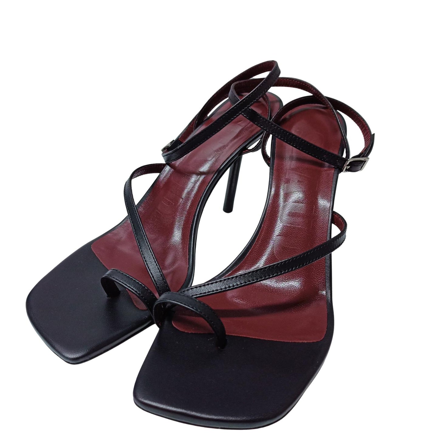 STAUD Black High Heeled Sandals Mona Square Toe Leather Shoe UK 5.5 NEW RRP 250