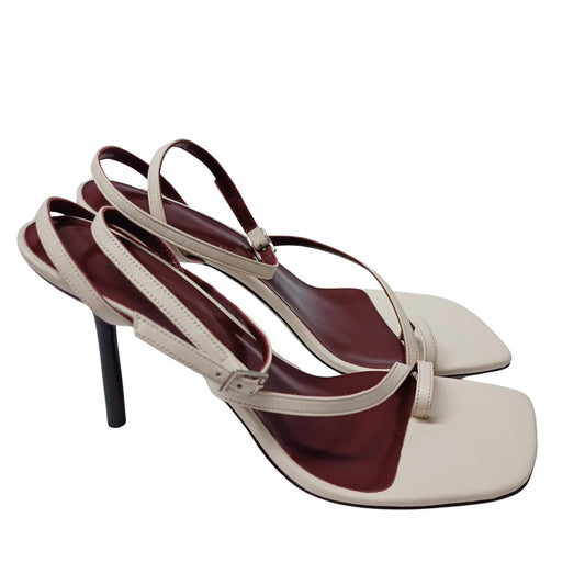 STAUD White High Heeled Sandals Mona Square Toe Leather Shoe UK 5.5 NEW RRP 250