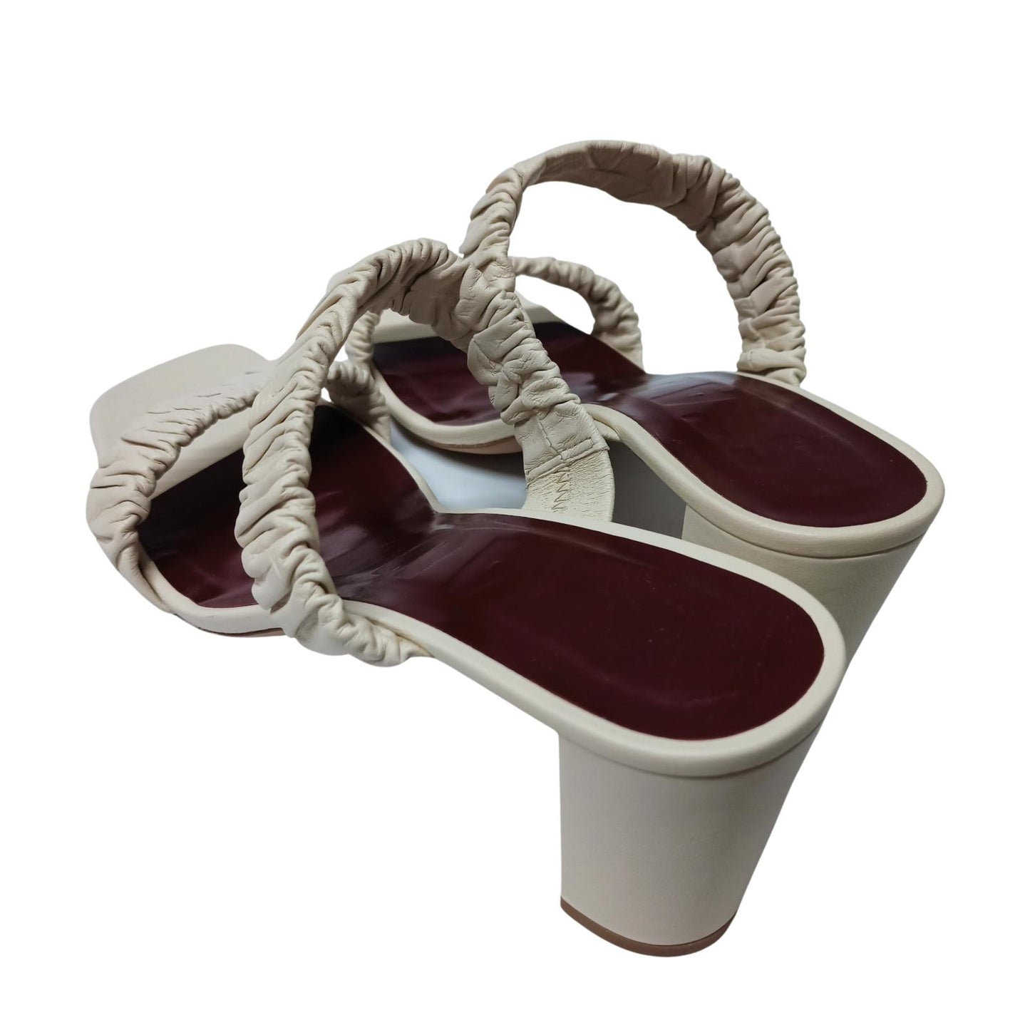 STAUD White Mid Heel Frankie Sandal Mule Ruched Nappa Shoe UK 7.5 NEW RRP 310