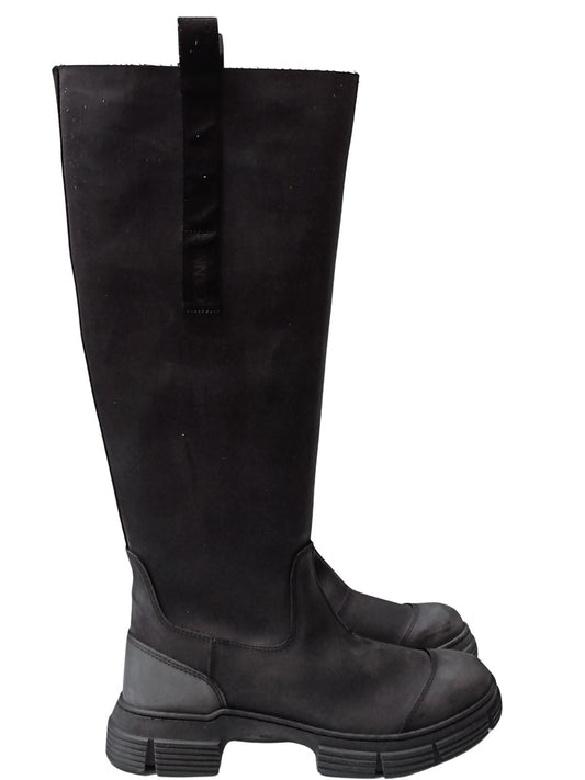 GANNI Black Knee High Boots Leather Round Toe Shoe Size UK 6 NEW RRP 445