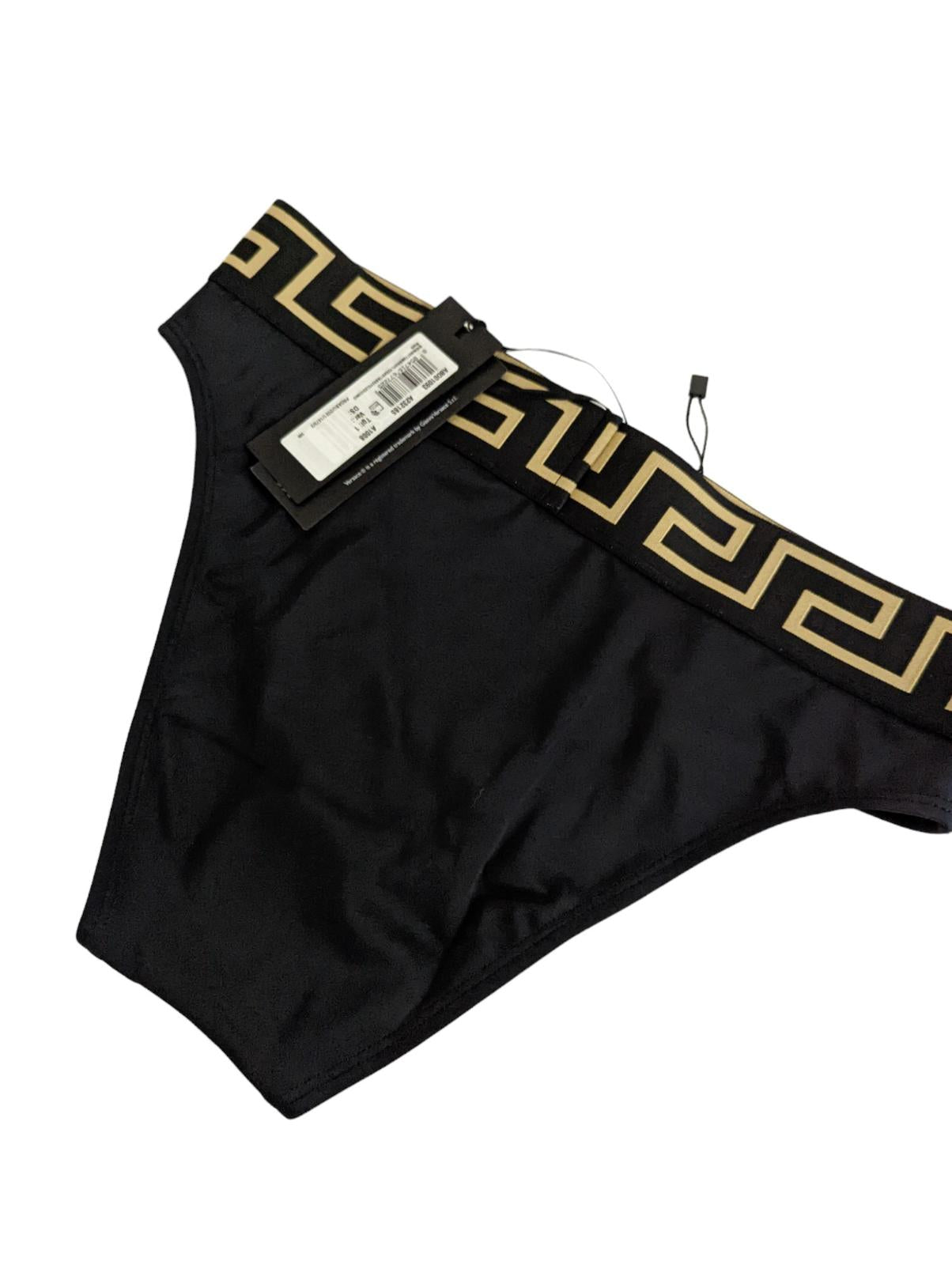 VERSACE Black Bikini Bottoms Swimwear Logo Elasticated Waist XS NEW RRP 120