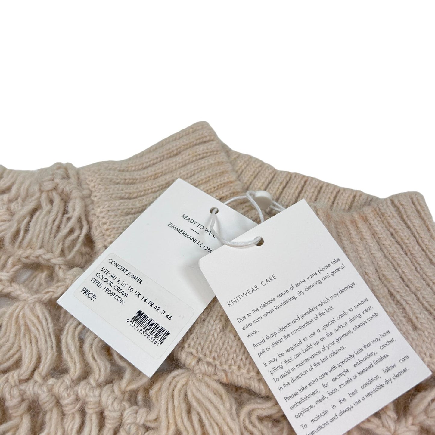 ZIMMERMANN Crochet Cream Turtle Neck Knit Wool Sweater Size 3 NEW RRP 650