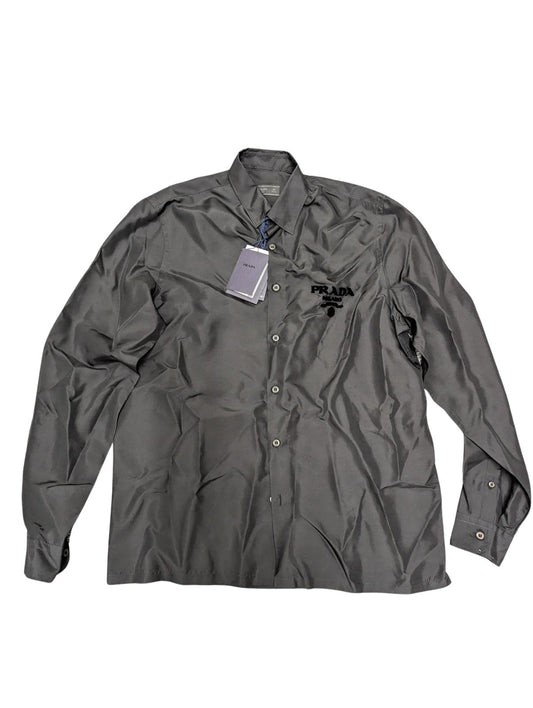 PRADA Black Shirt Party Luxury Silk Long Sleeve Top Size M NEW RRP 1050