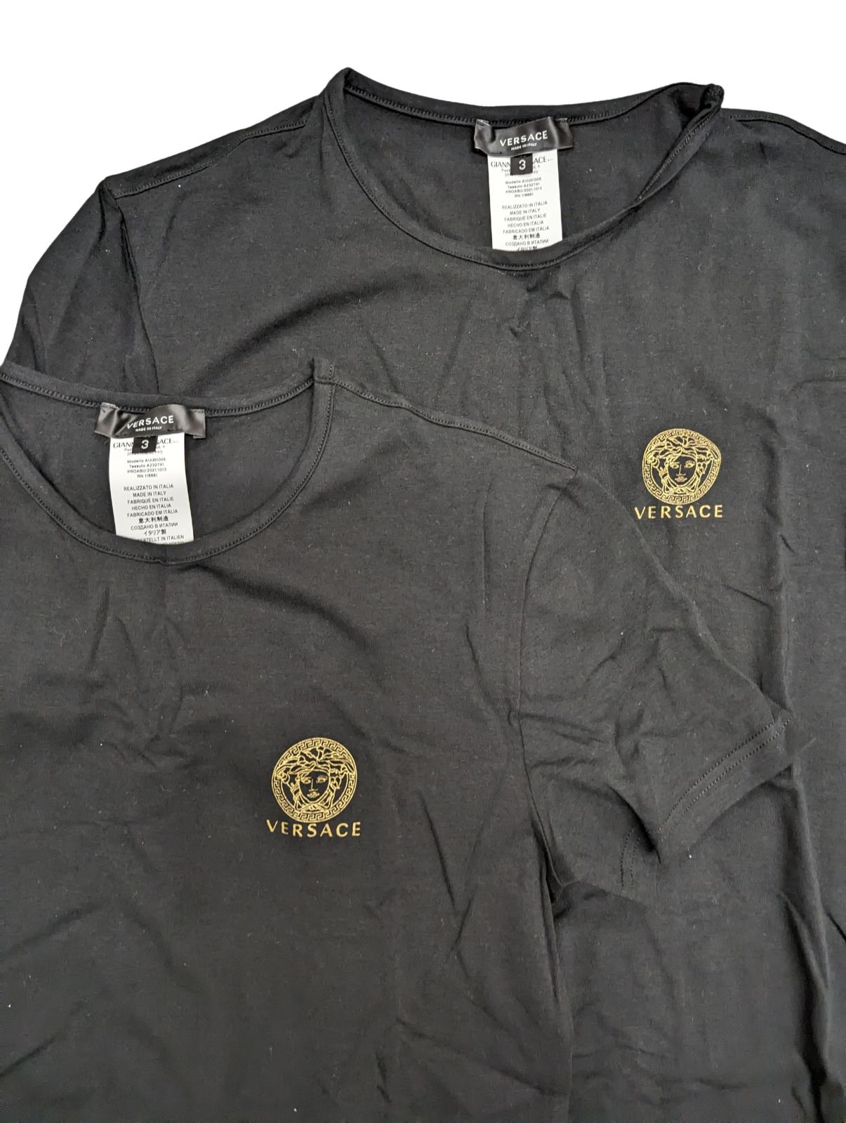 VERSACE Black T-Shirts Bi Pack Jersey Topeka Stretch Cotton Size M NEW RRP 110