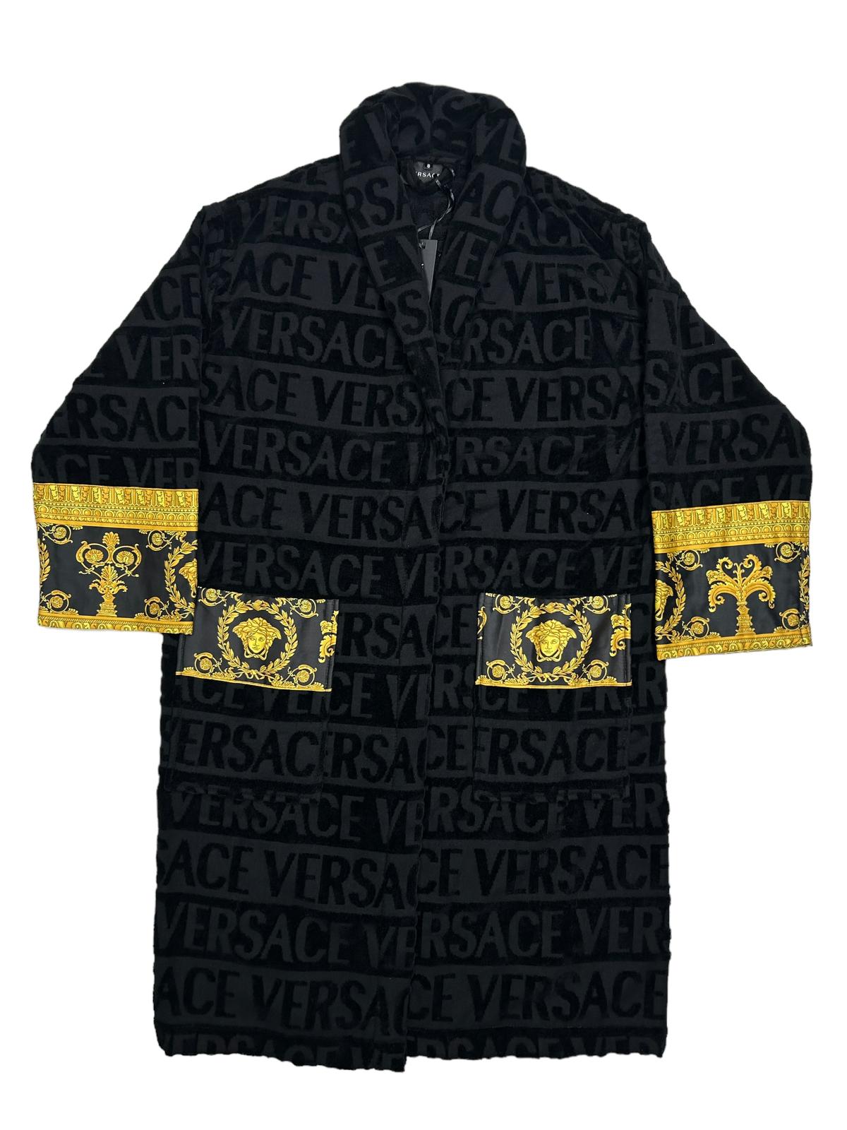 VERSACE Unisex Cotton Logo Black Bath Robe Small NEW RRP 390