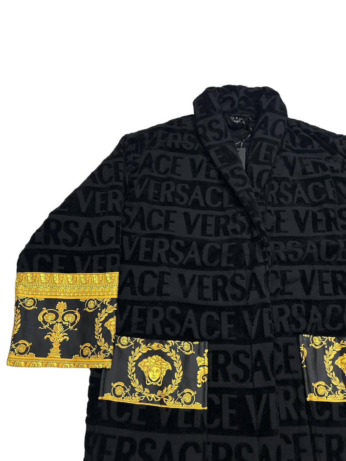 VERSACE Unisex Cotton Logo Black Bath Robe Small NEW RRP 390