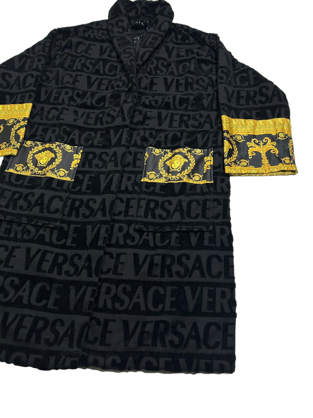 VERSACE Unisex Cotton Logo Black Bath Robe Small NEW RRP 390