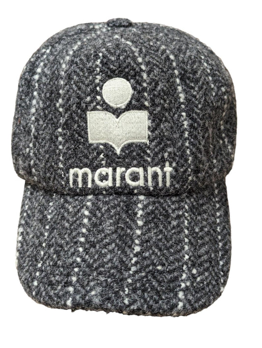 ISABEL MARANT Grey Caps Striped Houndtooth Baseball Hat Size OS NEW RRP 220