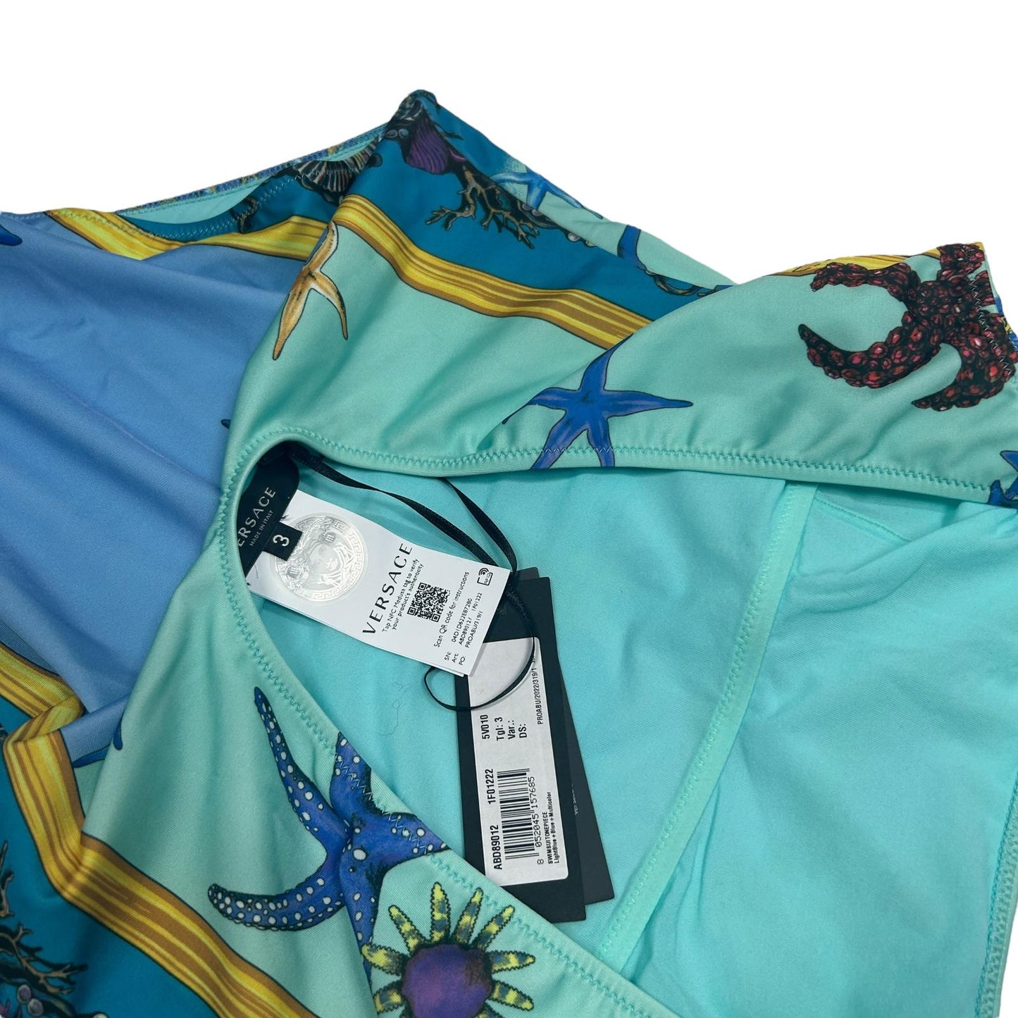 VERSACE Classic Print Scoop Neck Blue Swimsuit Size 3 Large NEW RRP 480