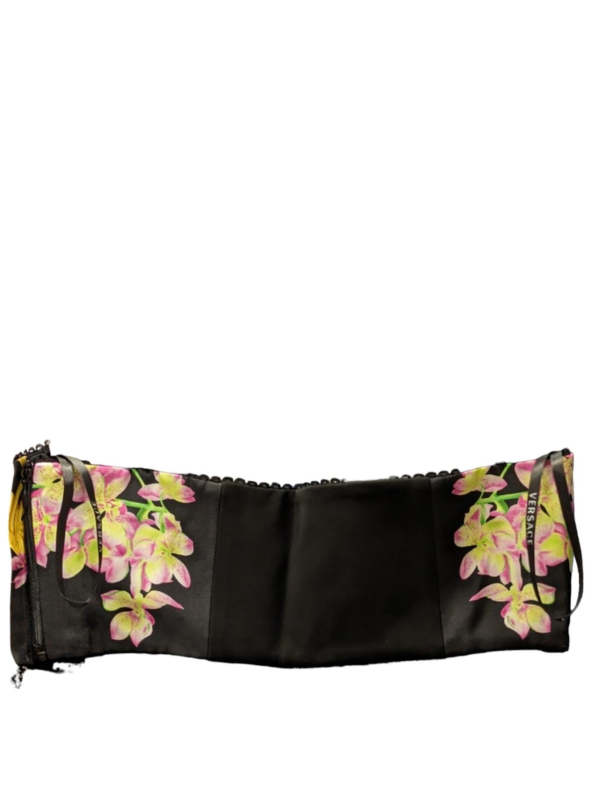 VERSACE Black Crop Top Lingerie Lace Flower Baroque Print Silk UK12 NEW RRP 740