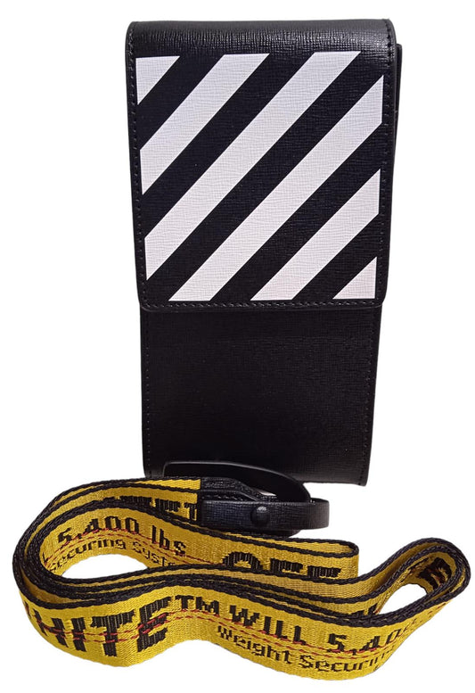 OFF-WHITE Men's Binder Diagonal Stripe Phone Holder Bag Black/White NEW RRP600