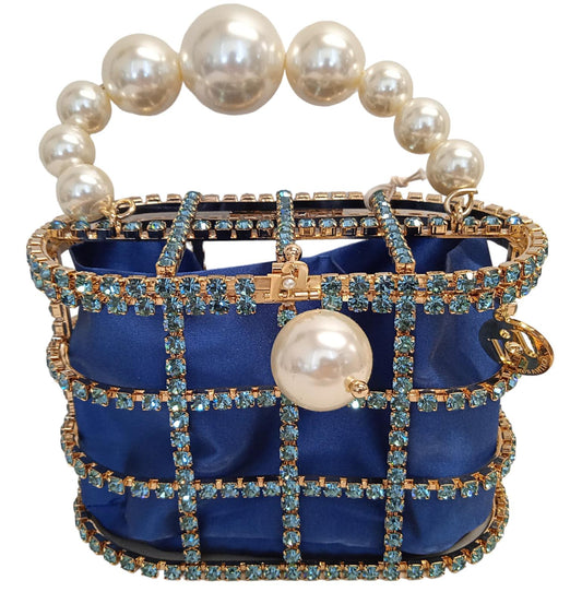 ROSANTICA Ladies Holli Crystal & Faux Pearl Handle Bag Blue Multi NEW RRP815