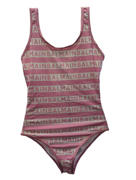 BALMAIN Swimsuit Logo Stripe One Piece Swimming Costume Pink EU36 UK8 NEW RRP315