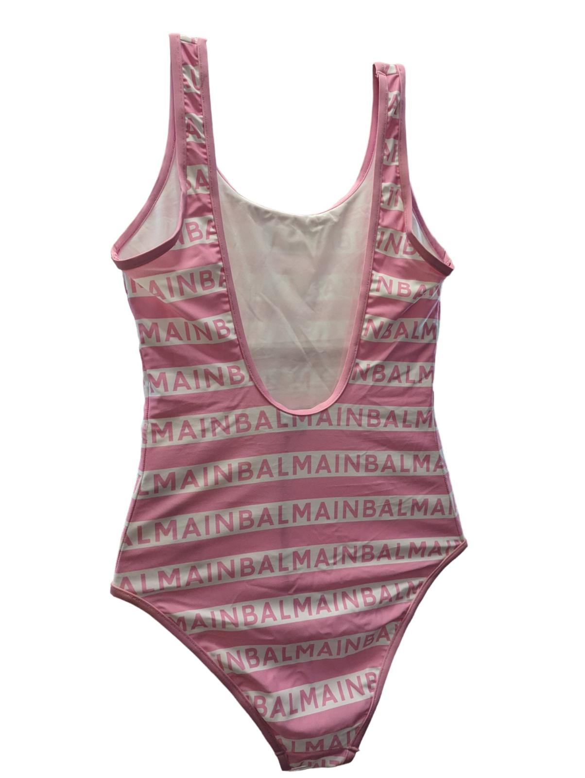 BALMAIN Swimsuit Logo Stripe One Piece Swimming Costume Pink EU36 UK8 NEW RRP315