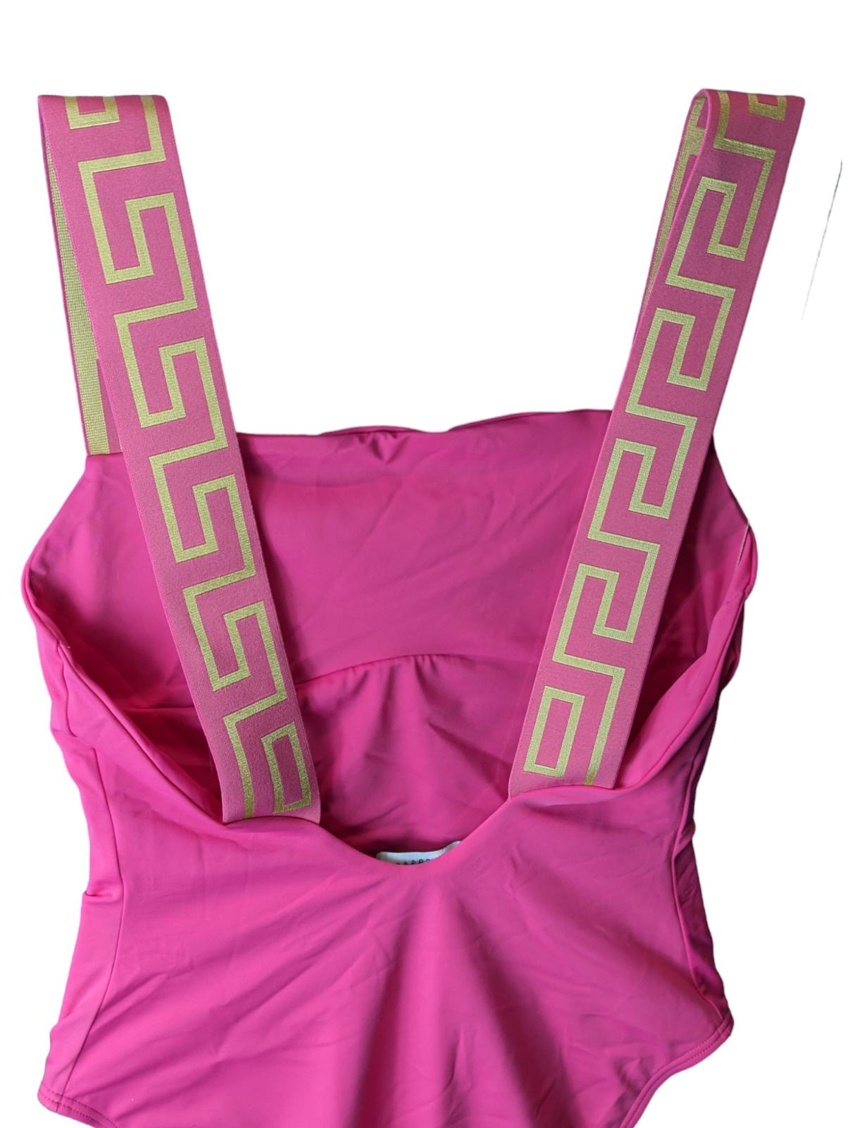 VERSACE Greca Swimsuit Wide Strap Swimming Costume Pink M NEW RRP 225