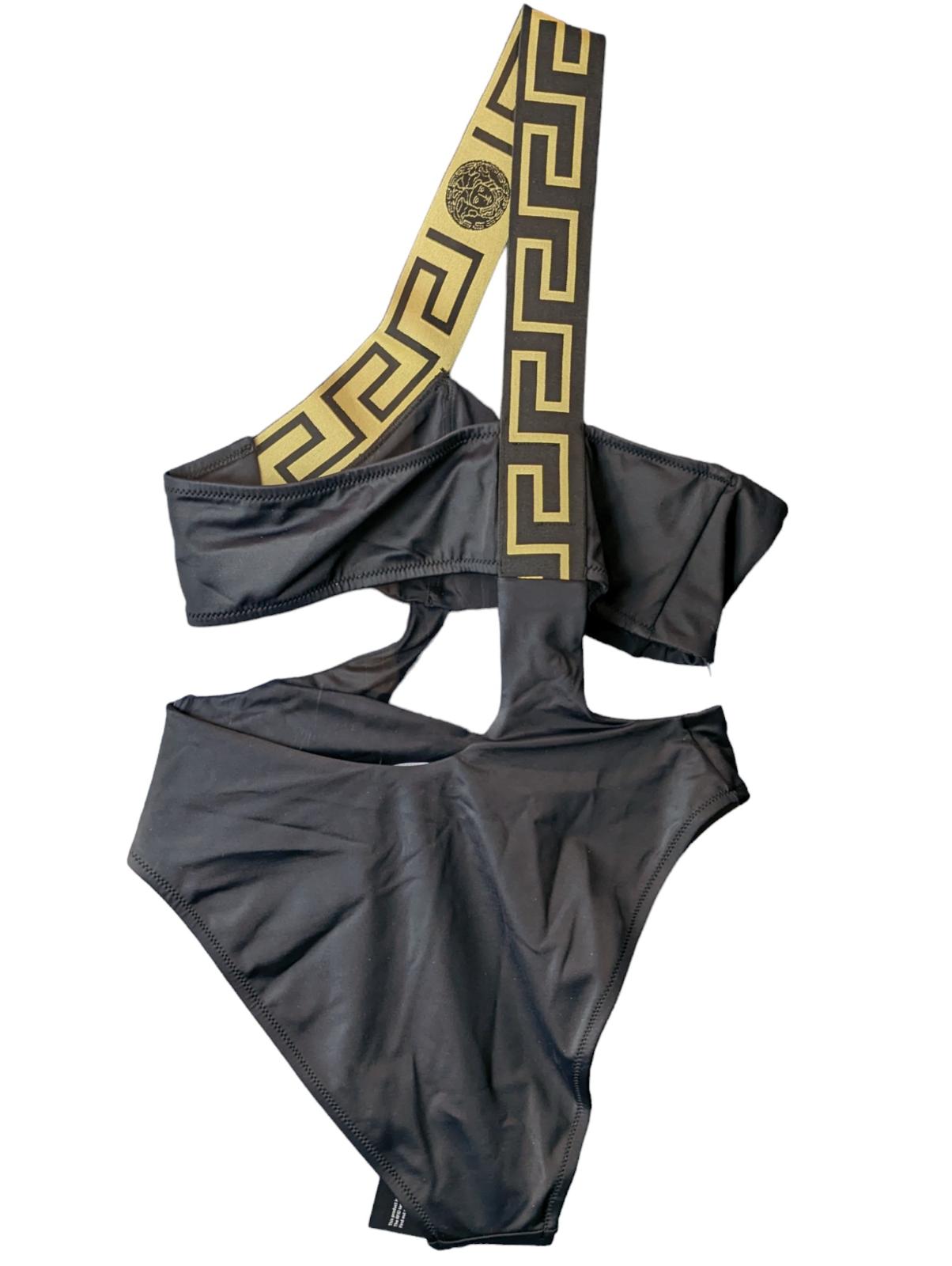 VERSACE Greca Swimsuit One Shoulder Cut Out One Piece Black (1) S NEW RRP245