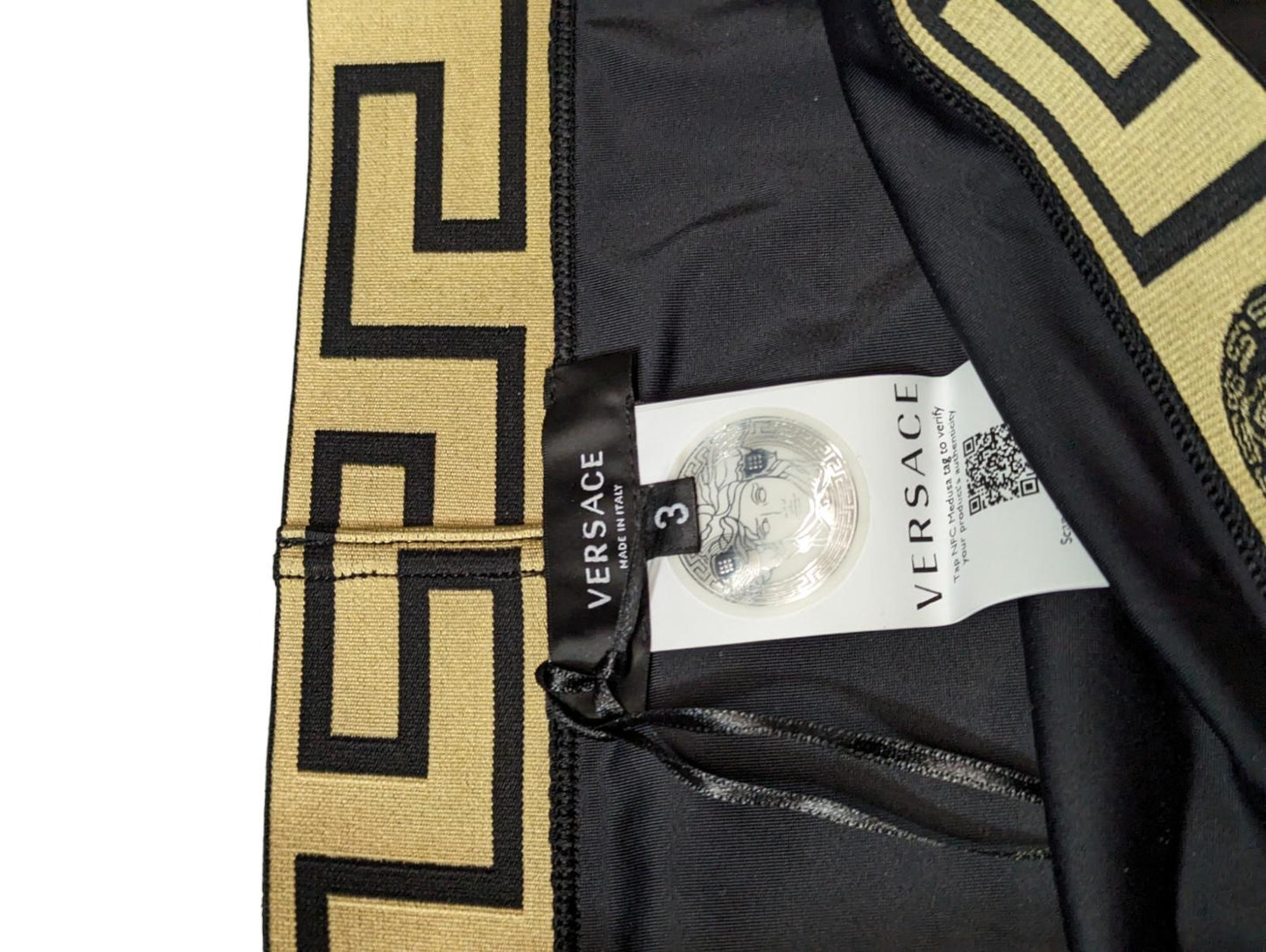 VERSACE Greca Bikini Bottom Black Swimwear Ladies Black Logo Band L NEW RRP 120