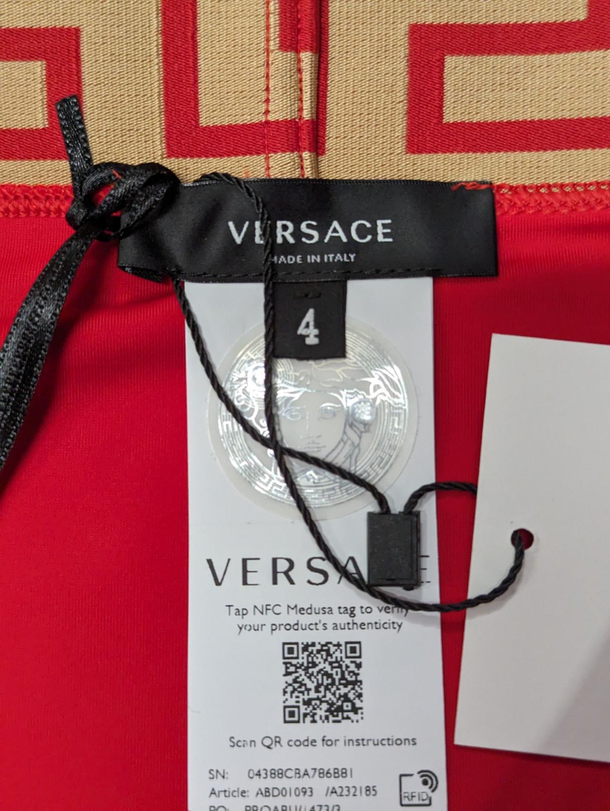 VERSACE Greca Bikini Bottom Briefs Swimwear Red (4) XL NEW RRP 120