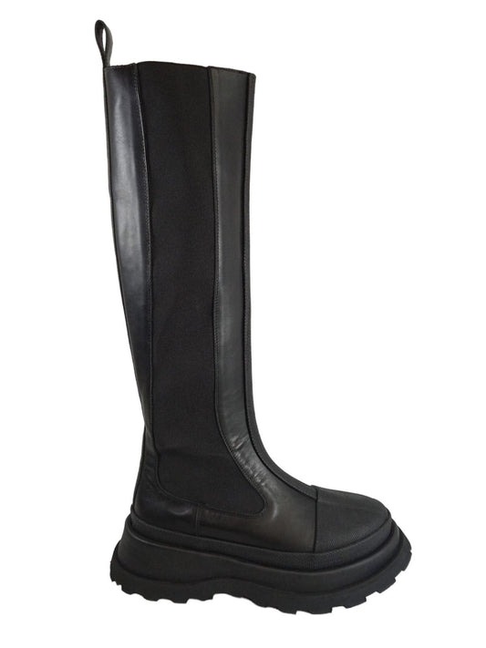 JIL SANDER Chelsea Boots Black Leather Knee High Flatform EU37 UK4 RRP990 NEW