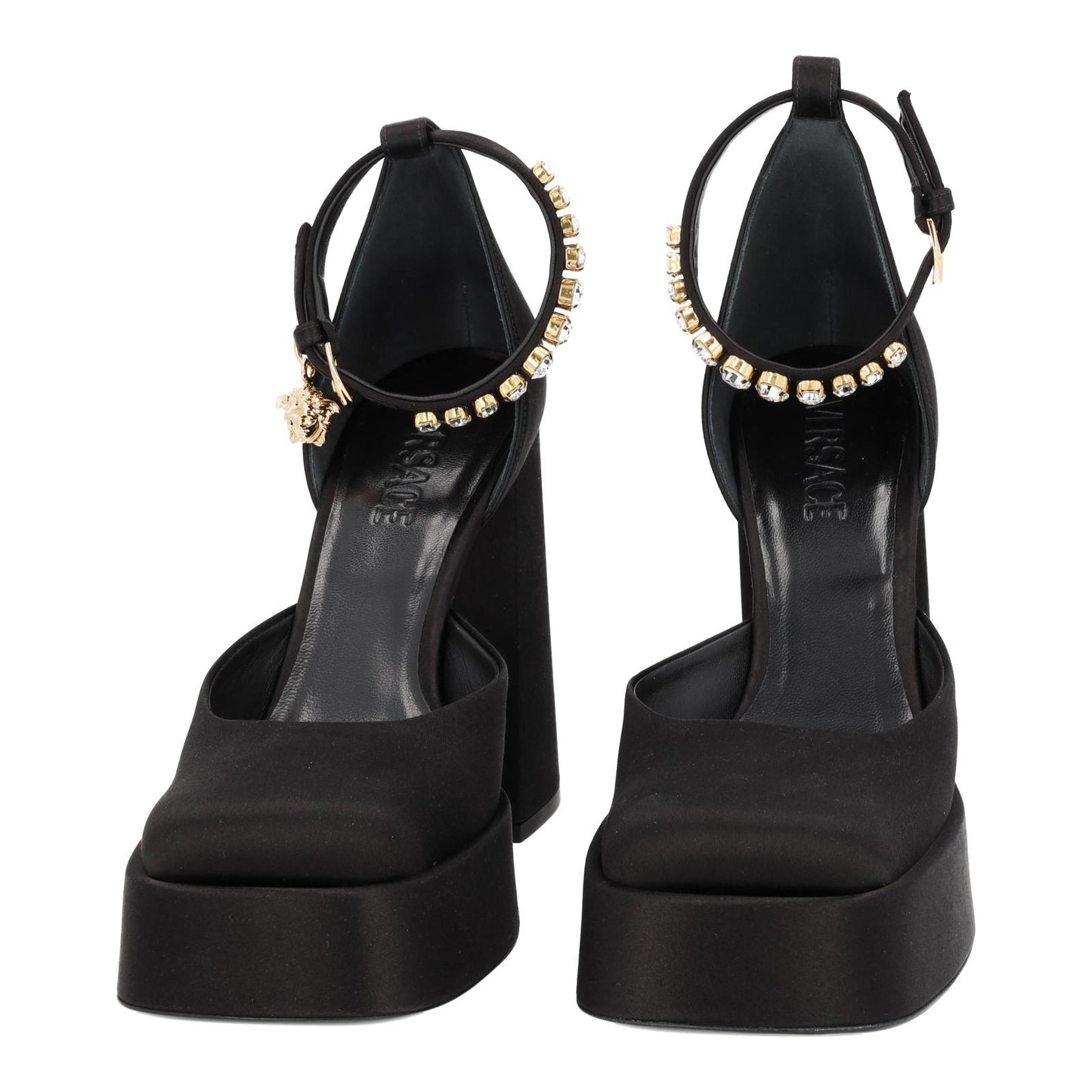 VERSACE Medusa Aevitas Platform Pump Shoes Black Satin IT40 UK7 NEW RRP830
